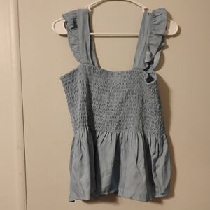 Freshman Sky Blue Ruffled Smocked Blouse